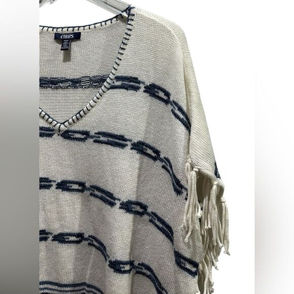 Chaps denim, Southwestern Boho Sleeved Poncho fringe sweater Size Medium - Picture 2 of 6